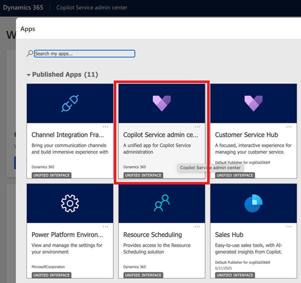 Copilot Service Admin Center